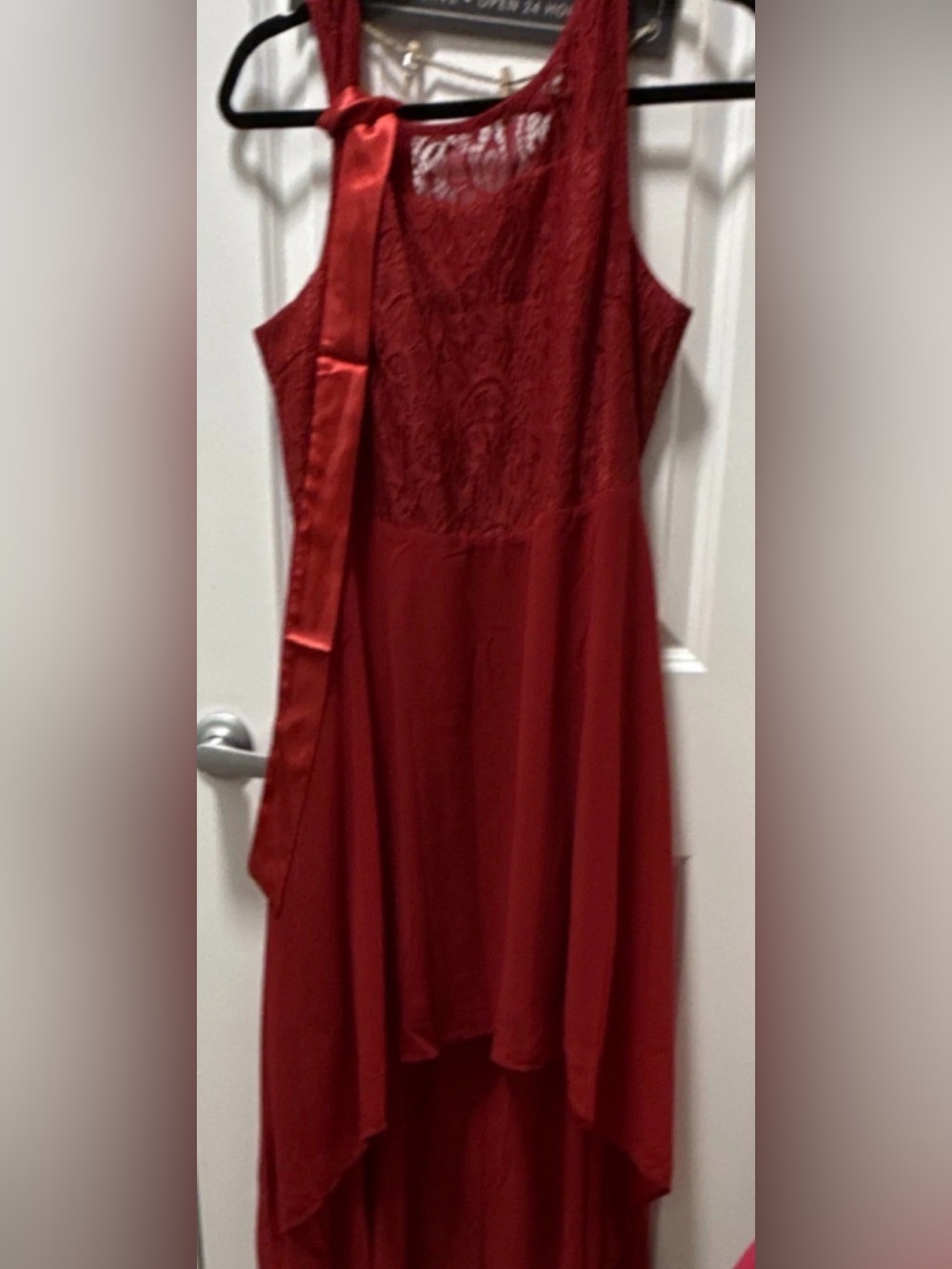 Red Lace Bodice High-Low Dress